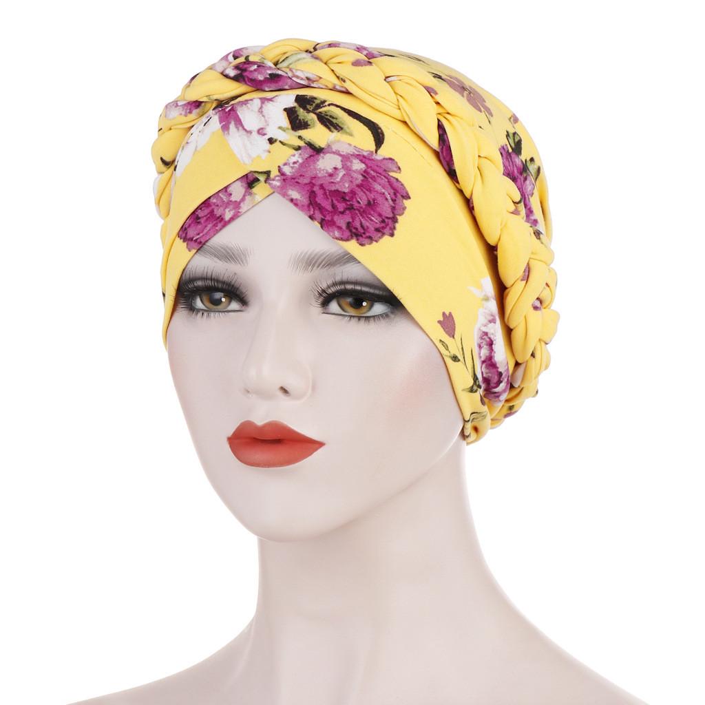 Women Floral Braid India Hat Muslim Ruffle Chemo Turban Wrap Cap