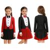 Girls Magician Costume Color Block Bowtie Mock Neck Long Sleeves Back Invisible Zipper Rhinestone Dress