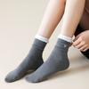 Female Autumn New Love Embroidered Lace Boneless Cotton Medium Tube Pile Socks