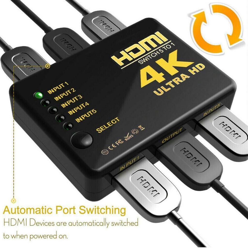 4K HDMI-переключатель 5 в 1 Out HDMI-совместимый адаптер-сплиттер-переключатель HD-MI Селектор Адаптер видеоприставки с ИК-пультом дистанционного управления для ПК HDTV DVD PS4