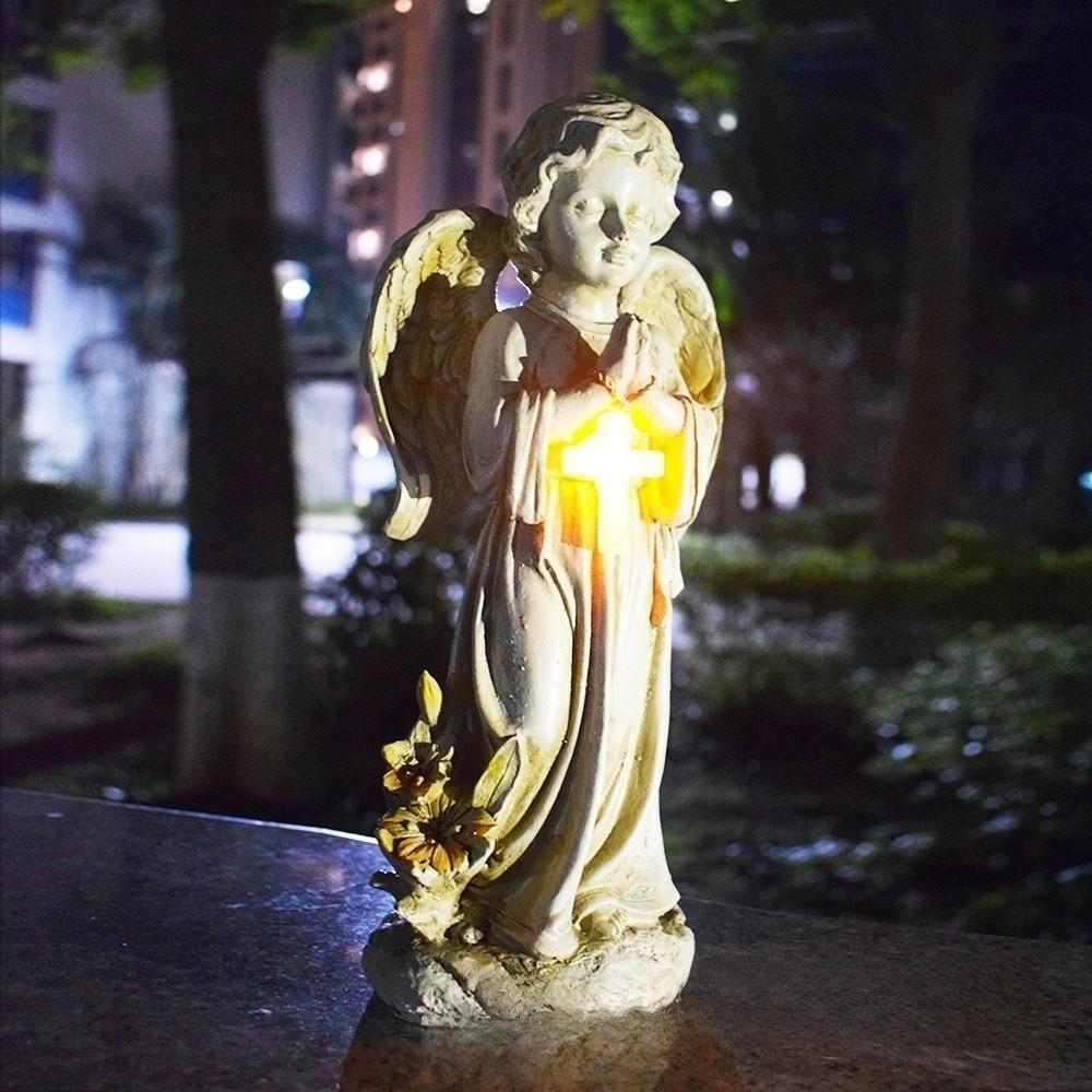 Solar Powered Solar Garden Angel Statue Praying Pose Angel Cemetery Decoration Lawn Decoration