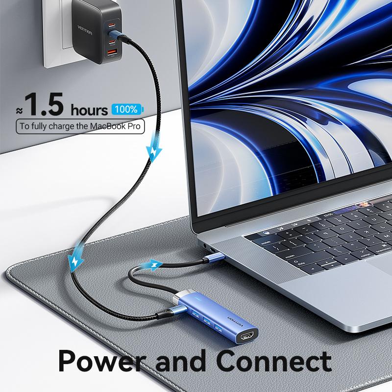 Vention 5 In 1 USB C Hub 4K HDMI USB HUB 100W Multiport Adapter for MacBook Pro/Air iPad Pro iMac iPhone 15 Pro/Pro Max XPS USB 3.0 Hub