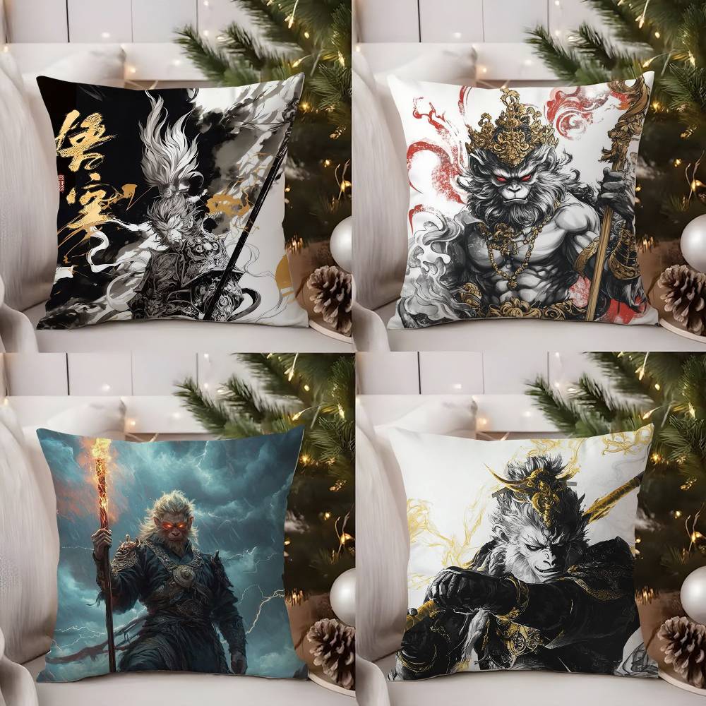 Чехол на подушку Black Myth Wukong для дома, общежития, спинки стула, короткий плюш, двусторонняя печать, подушка для дневного сна в офисе