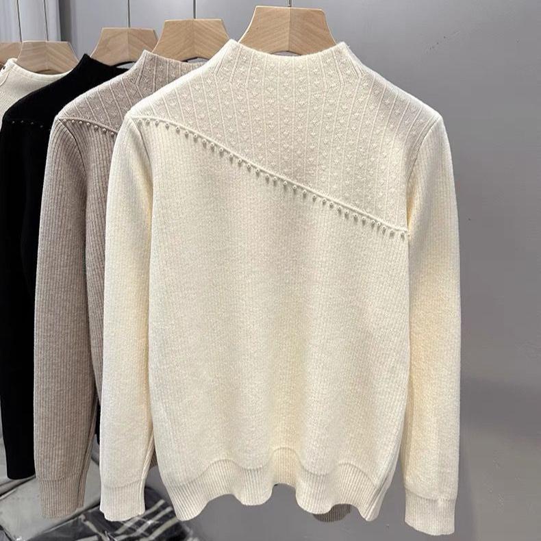 Женский осенне-зимний повседневный толстый и теплый пуловер с добавленным бархатным трикотажем, в сочетании с цельным бархатным свитером с полувысоким воротником