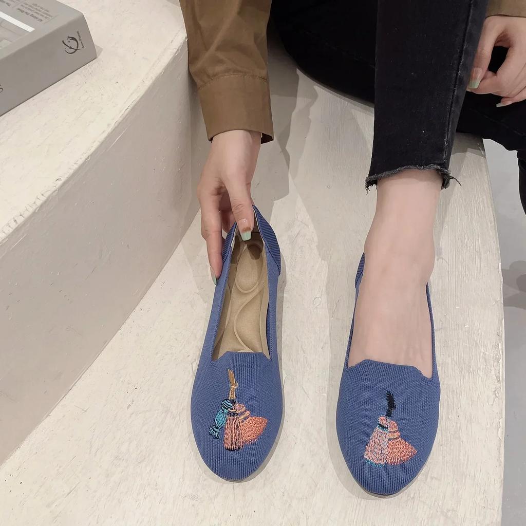 Модные женские туфли на плоской подошве вязаные модные туфли с круглым носком женские туфли без застежек на плоской подошве повседневные туфли балетки женские легкие удобные туфли Zapatillas