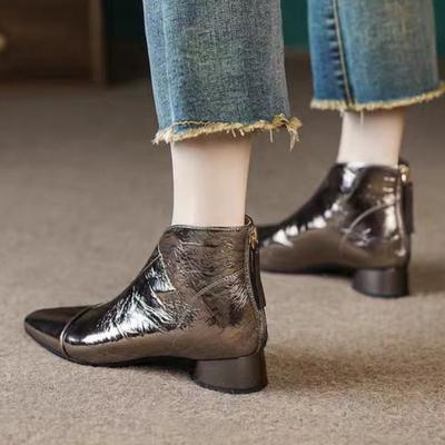 Мода 2024 Новая обувь для женщин Ботильоны Женские Ретро Современные Ботинки Женские Швы Квадратный Носок Задняя Молния Низкий Каблук Уличная Обувь Женская