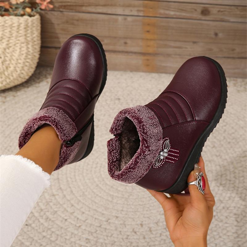 Winter Fashion Solid Color Simple Comfortable Casual Women's Shoes Flat Non-slip Side Zipper Warm Short Boots Chaussure Femme