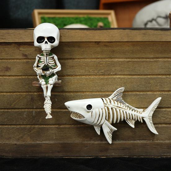 Настенный скелет статуя Рыбалка Скелет человека Фигурка с акулой Готика