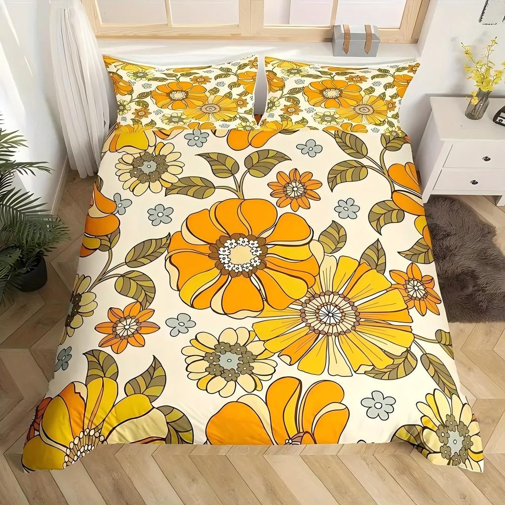 Comforter Yellow Flowers Pattern 3D Printed Elegant Rural Style Bedding Set Soft Comfortable Breathable Luxury Set