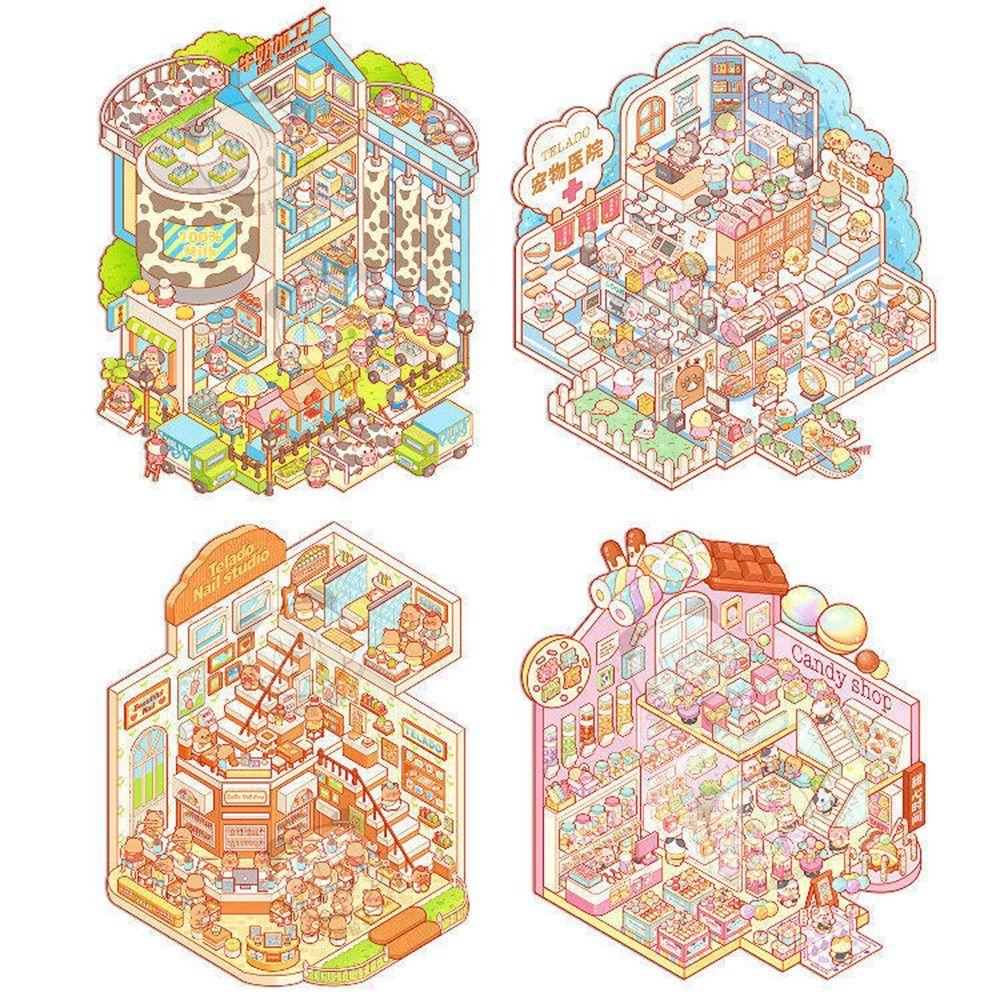 Cozy House Miniature Scene Collection Book 3D Hut Journal Stickers Photo Prop