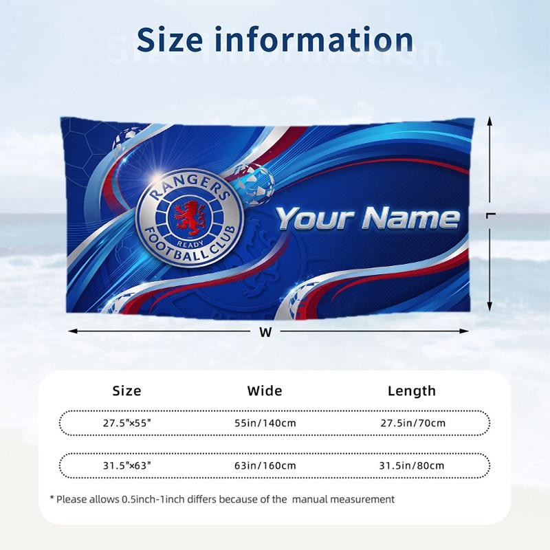 Custom Text Beach Towel, Soft Absorbent Swimming Multi-use TowelRangers FC