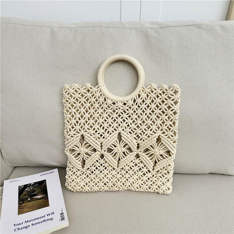 New Braid Solid Color Hollow Out Large Capacity Knit Top-Handle Bags Hot Sale Fashion Versatile Handbag for Beach & Daily Use