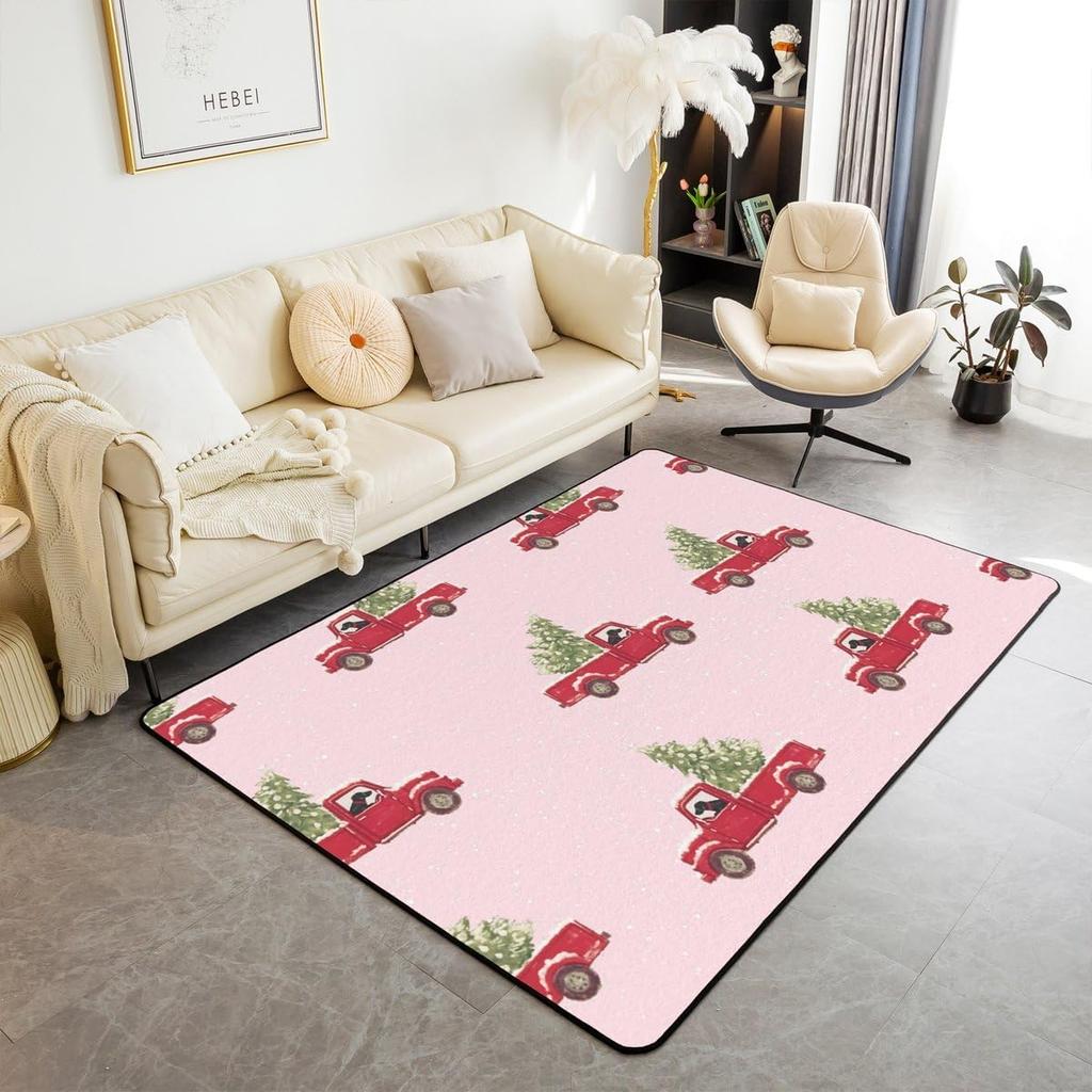 Christmas Carpet Cute Cartoon Santa Claus Print Rug Holiday Decor Non Slip Mat for Living Room Bedroom Study Dining Room