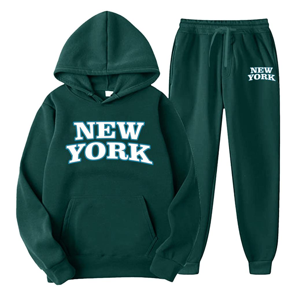 Мужской и женский повседневный спортивный костюм-двойка с принтом, свободный, с капюшоном