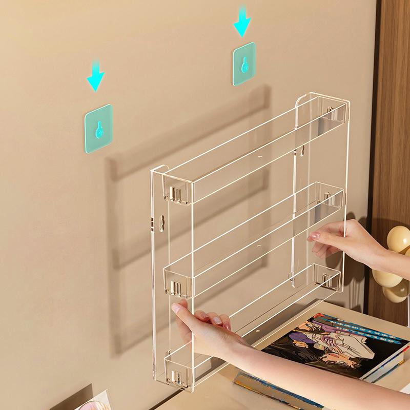 Universal Punch-Free 3-Layer Clear Wall Mounted Nail Polish Cosmetic Display Stand Holder Manicure Tool Organizer Storage