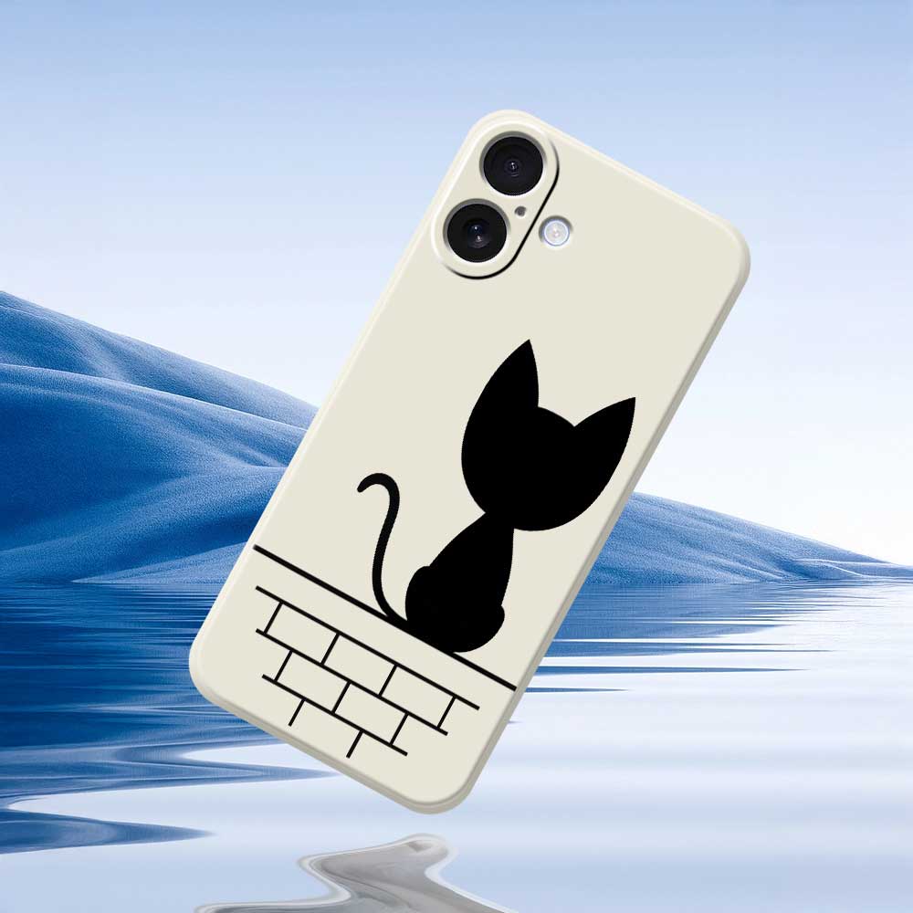 For iPhone 17 Case Black Cat on the Wall Pattern Printing Straight Edge TPU Phone Back Cover