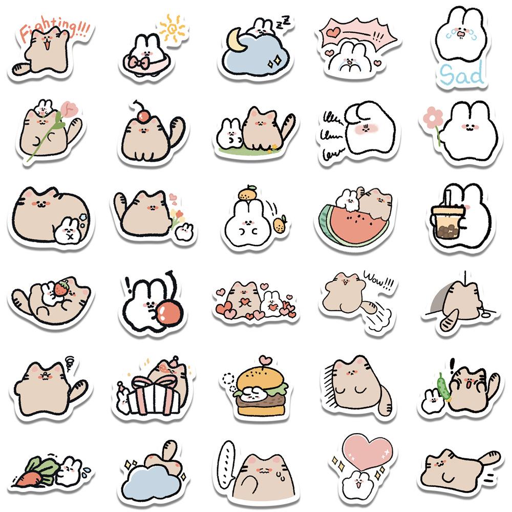 60 Мультяшных Кошек и Кроликов Стикеры-Дудлы Чемодан Стакан для Воды Дневник Водонепроницаемые Стикеры для DIY