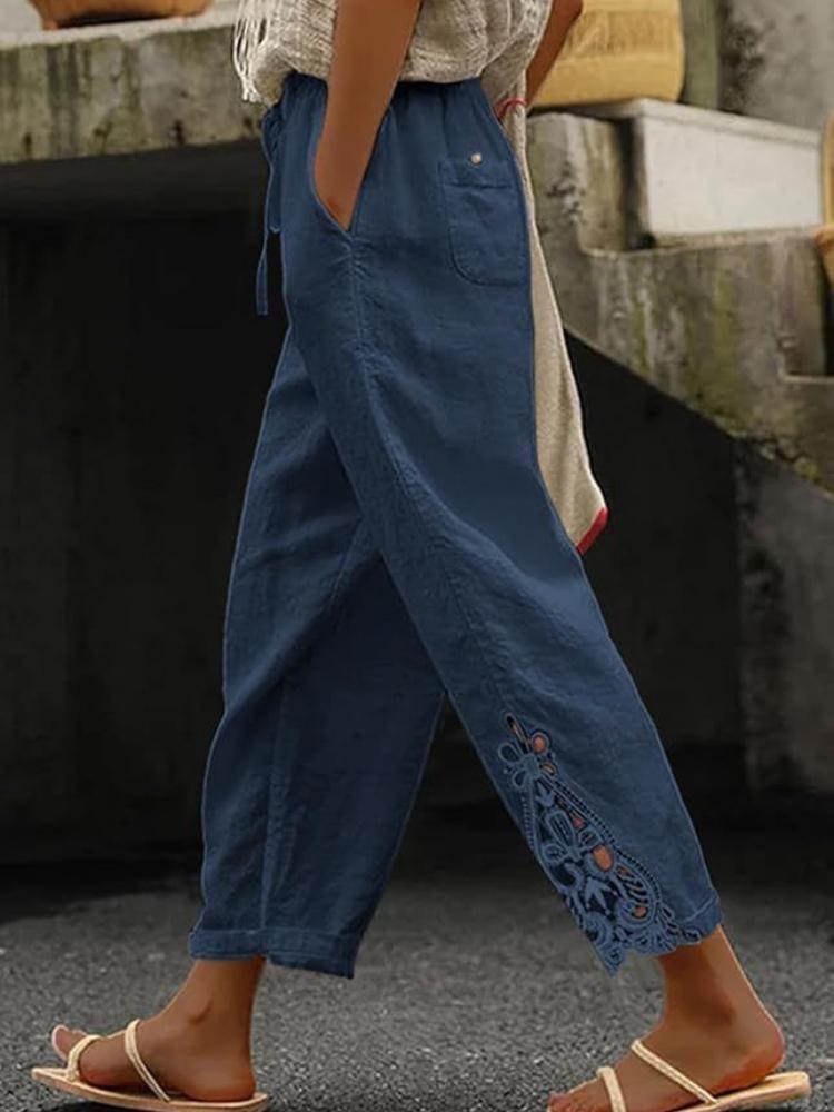 Белые Повседневные Брюки для Женщин Свободного Кроя Эластичный Пояс Дышащие Летние Брюки с Боковым Вырезом Различные Цвета