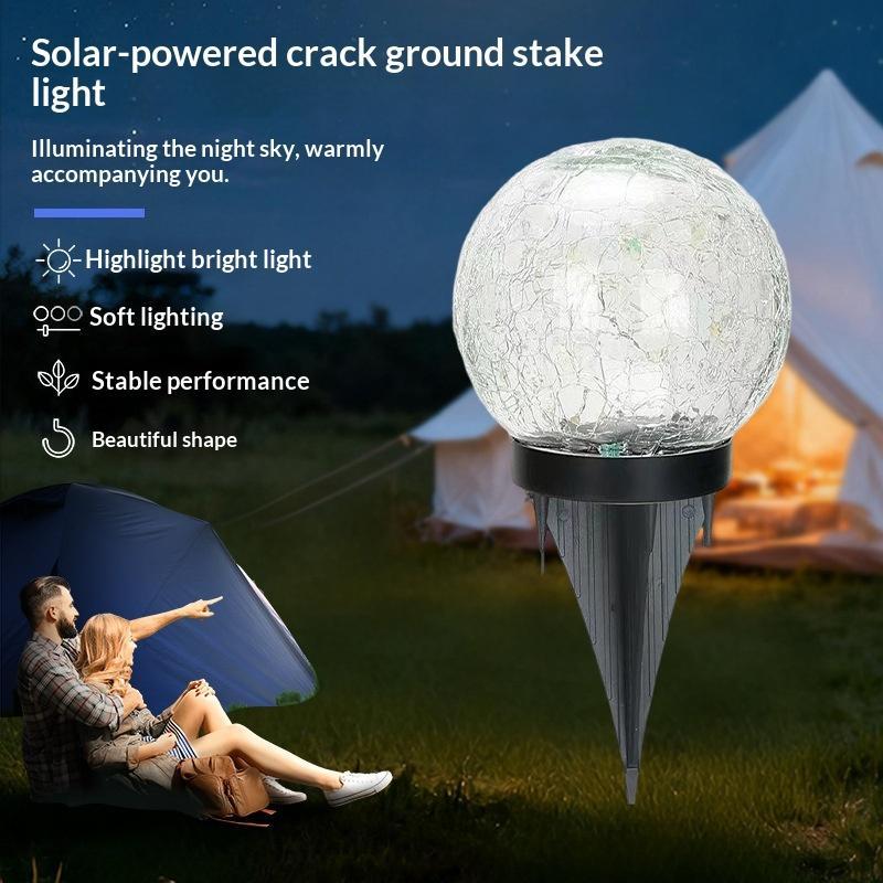 Solar Powered Cracked Glass Ground Stake Light Bright Soft Light For Garden Patio Camping Decor