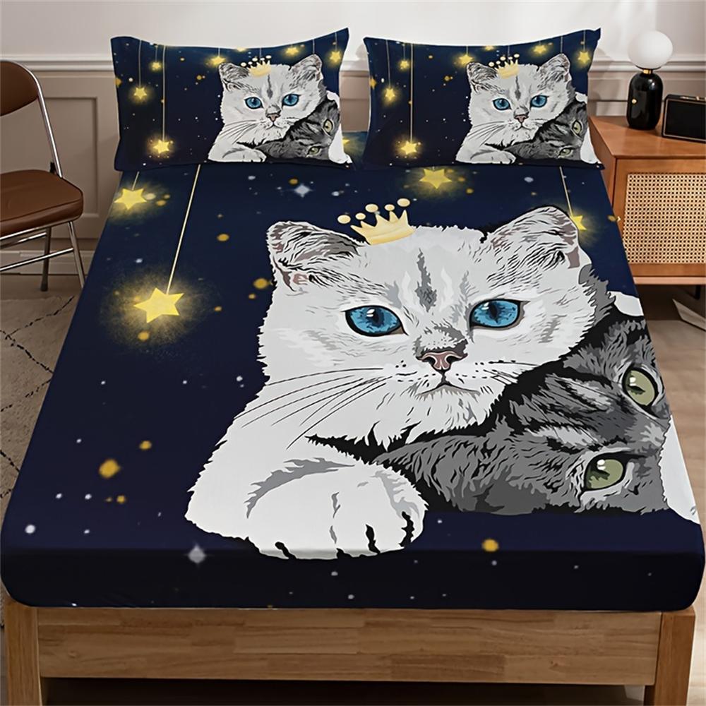 3 шт. Милая простыня на резинке с принтом русалки и океана, мягкий удобный постельный набор, для спальни, гостевой комнаты 1*простыня на резинке+2*наволочки