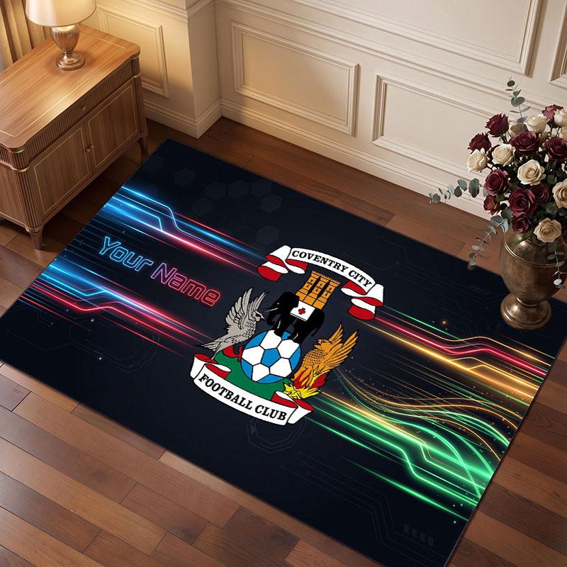 Coventry City Custom Crystal Velvet Rug, Personalized Name Text Print, Football Logo Soft Non‑Slip Floor Mat Home Decor Gift