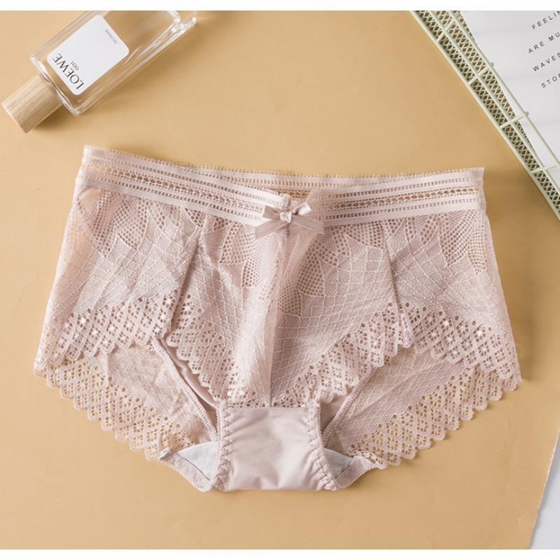 Sweet and Comfortable Fit Bow Pants Breathable Hollow Out Sexy Cotton Low Waist Lace Triangle Pants