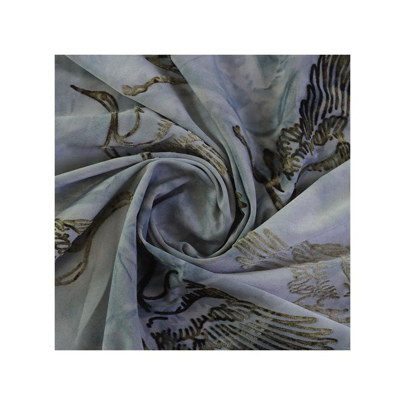Ткань с этническим узором tie-dye из ледяного шелка с изображением журавлей и цветов для весенне-летних юбок и танцевальной одежды