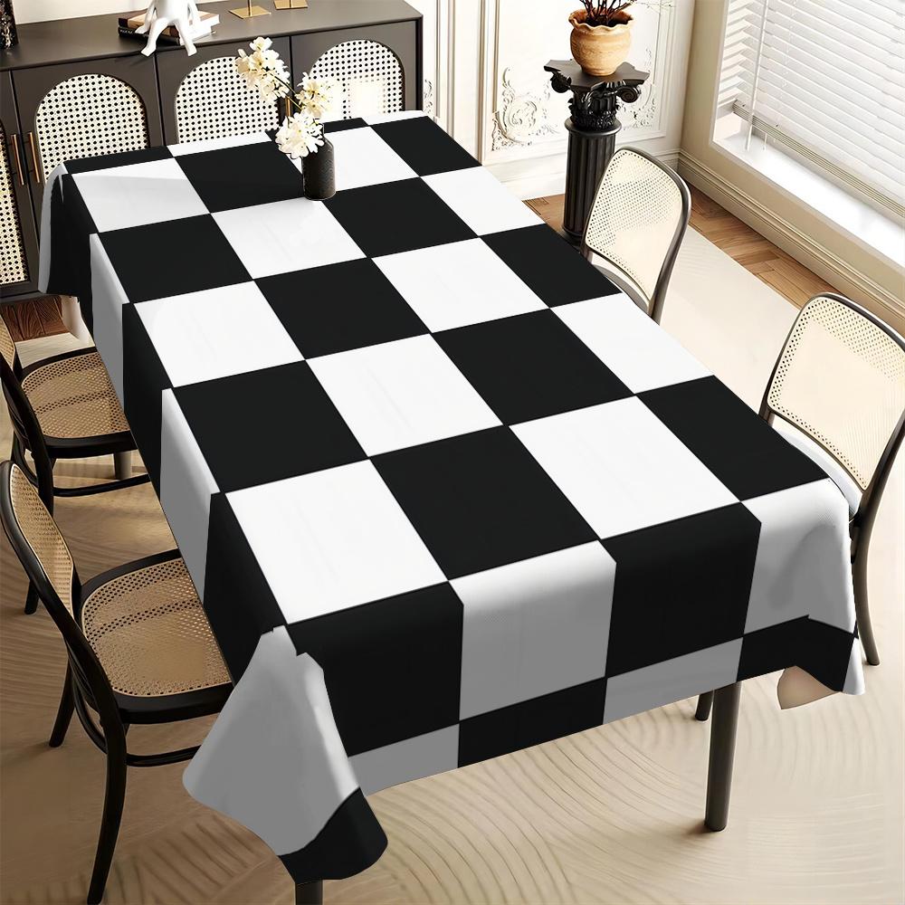 One black and white checkered tablecloth - classic checkerboard pattern, durable table mat suitable for the kitchenzyc