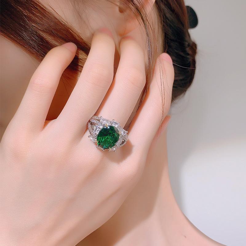 Hao inlaid with diamond temperament elliptical imitation royal blue red corundum zircon diamond ring queen with the same open ring women
