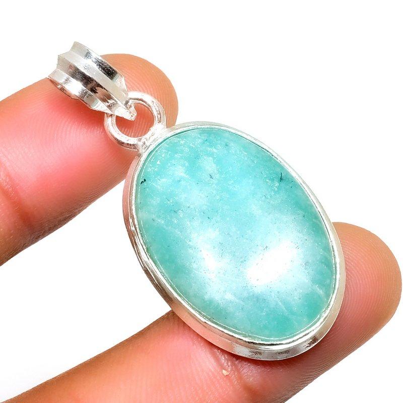 Amazonite Gemstone 925 Silver Plated Handmade Jewelry Pendant 1.70"