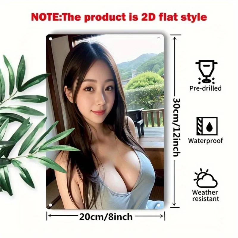 Винтажная металлическая табличка, деревенский ретро-постер с женским портретом, длинные темные волосы, домашний декор, настенное искусство