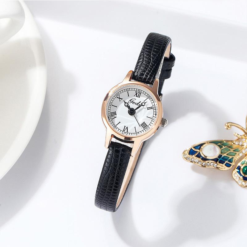 Retro Compact Student Watch Niche High-End Small Disc Belt Watch Waterproof Quartz Women'S Watch