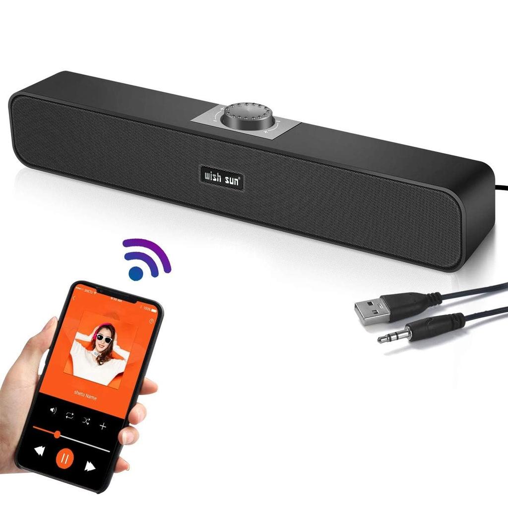THSGRT Wish Sun PC Speaker, Immersive Soundbar with Bluetooth 5.0, Loud Volume, Compatible with TVs, PCs, and Smartphones, Compact, USB Powered, AUX