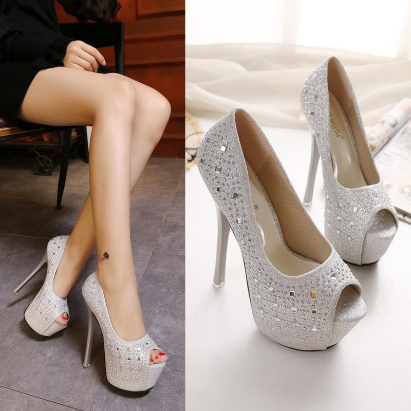 Новые тенденции европейской и американской моды. Увеличивающие стразы. Тонкие каблуки «рыбий рот». Женская обувь. Сексуальные высокие каблуки для ночного клуба.