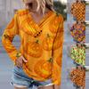 Long Sleeve Blouses For Women Casual V Neck Button Down Shirt Halloween Print Blouse Tops Loose Fit Fall Shirt Top
