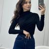 Женский топ европейского и американского стиля с длинным рукавом, воротником-стойкой, приталенный