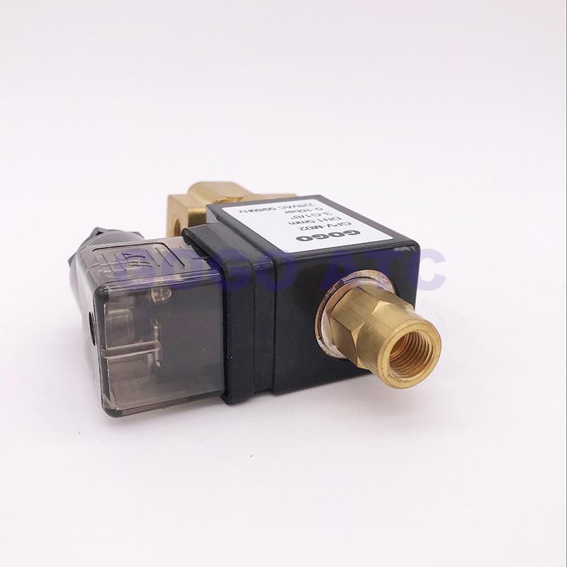 GOGO N.C N.O Common Direct acting Brass Small Gas 3/2 way Solenoid Valve 1/8 1/4" BSP 220V AC 1.5mm/2.5mm/3mm NBR Valve GPV