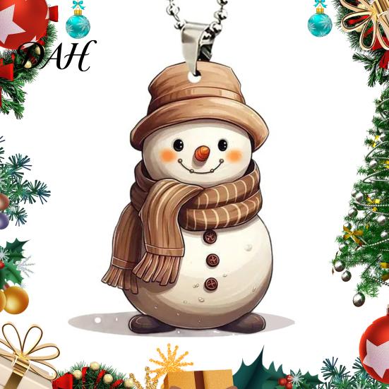 Indoor Holiday Home Ornament Cute Snowman Acrylic Pendant, 2D Flat Car Rearview Mirror Hanging Charming Winter Decoration with Keychain Ring,
