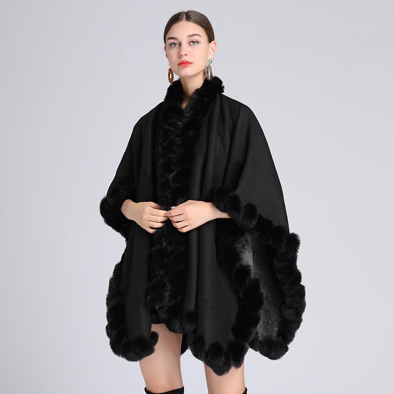 Зимняя женская накидка-шаль плюс бархатная утолщенная шаль с меховым воротником, свободная накидка большого размера, вязаный кардиган, куртка