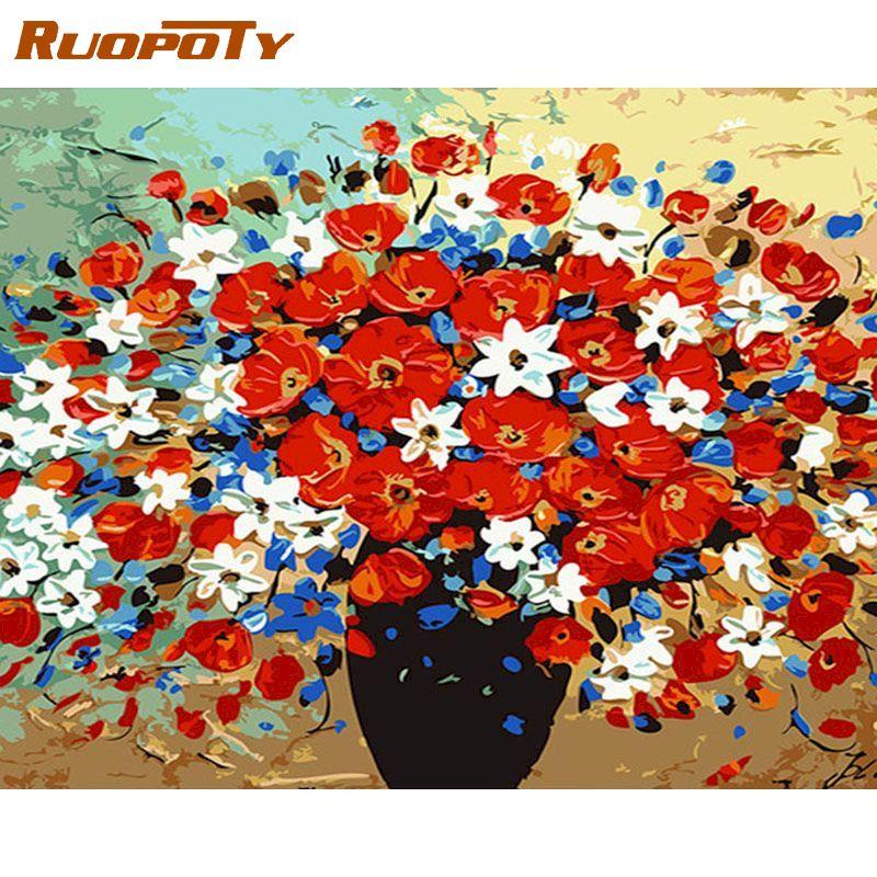 RUOPOTY Безрамные цветы серии DIY картина по номерам ручная роспись маслом акриловый рисунок по номерам для домашнего декора подарок