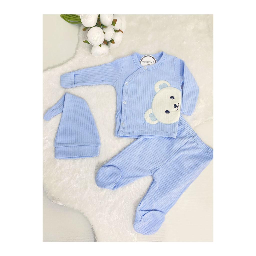 Baby Boy Teddy Bear Detailed 3-piece Hospital Discharge Set Newborn Outfit 0-3 Months 50-56cm Organic Cotton