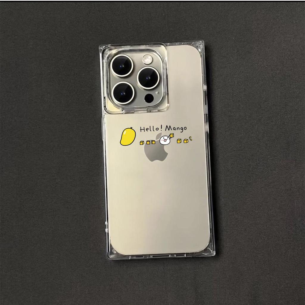 Clear Square Back Tube Case Protection For iPhone 12 13 15 Plus 14 Pro Max 11 16 ProMax Hello, Mangoes Pattern