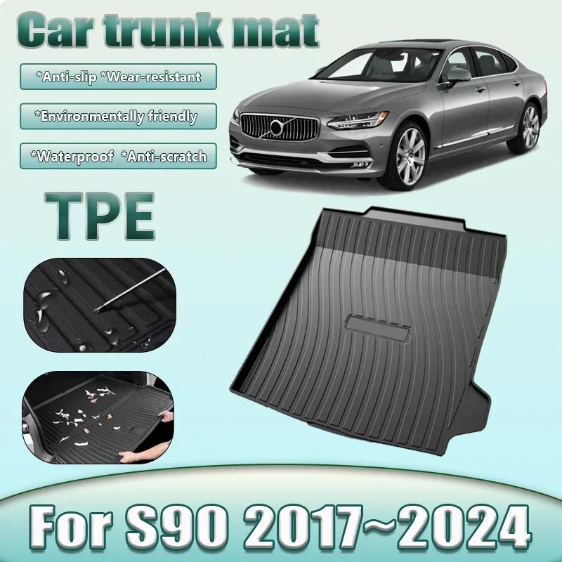 Car Trunk Mat For Volvo S90 2017~2024 Anti-scratch Waterproof Rubber TPE Material Storage Pad Carpet Protection Car Accessories