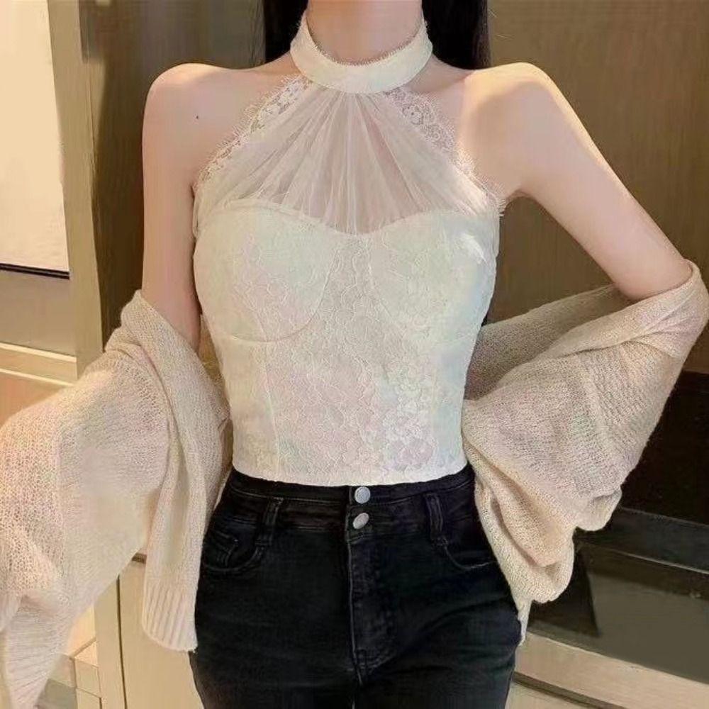 Slim Fit Lace Halter Corset Hollow Suspender Vest Spicy Girl Style Lace Camisole Ladies