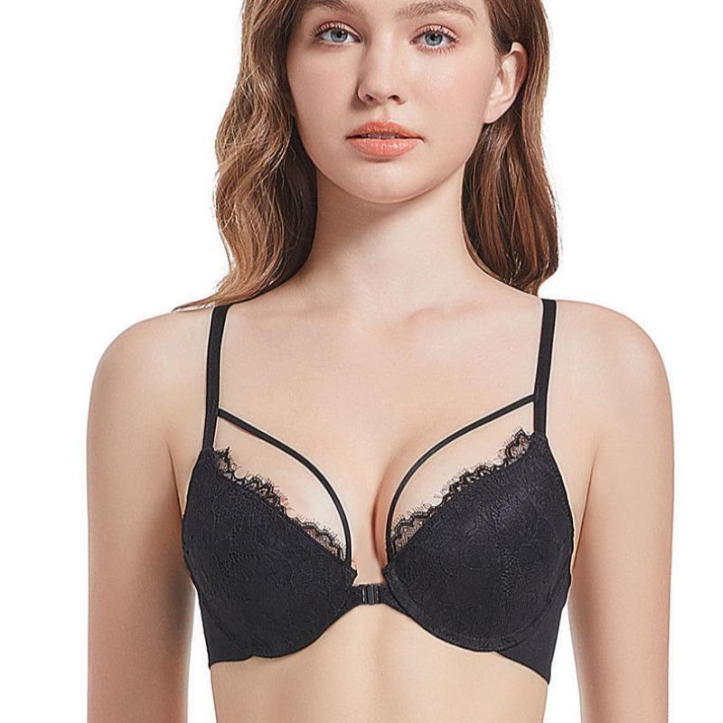Французский кружевной бюстгальтер с застежкой спереди и перекрестной спинкой для женщин с маленькой грудью, без пустого пространства в чашке, пуш-ап и бюстгальтер против провисания