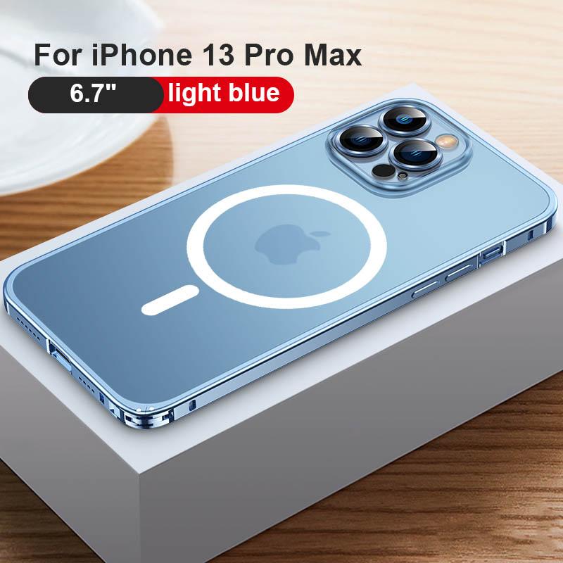 Магнитный чехол для телефона из авиационного алюминиевого сплава для iPhone 14 13 12 Pro Max с металлическим каркасом, матовый полупрозрачный чехол с пряжкой бегемота