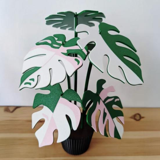 6Pcs 3D Printed Monstera Leaf Coaster Set Detachable Plant-Themed Drink Pads with Hidden Storage Pot Unique Home Decor Gift for Plant Lovers