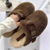 Fur Women Flats Slippers Casual Slingback Mules Shoes 2025 Trend Fashion Home Plush Cotton Shoes Winter New Mujer Snow Botas