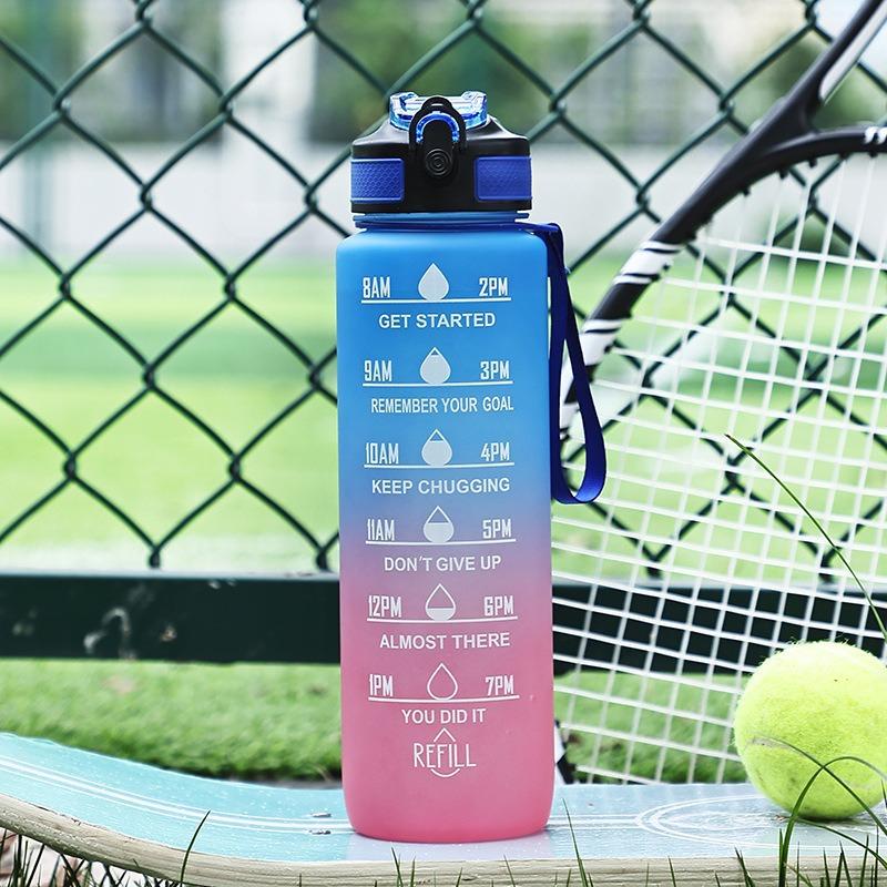 Water Cup Gradient Color Scrub 1000ml Straw Space Cup Summer Men's Sports Kettle Plastic Cup Handy Cup Water Cup