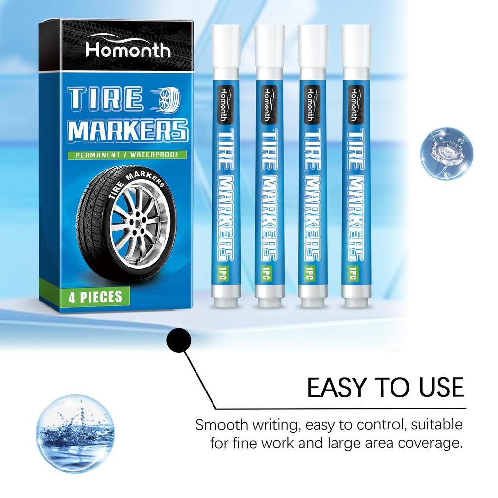 Homonth White Tyre Paint Pen Car Tyre Paint Pen Non-Fading Colour Painting Creative DIY Oil-Based Pen
